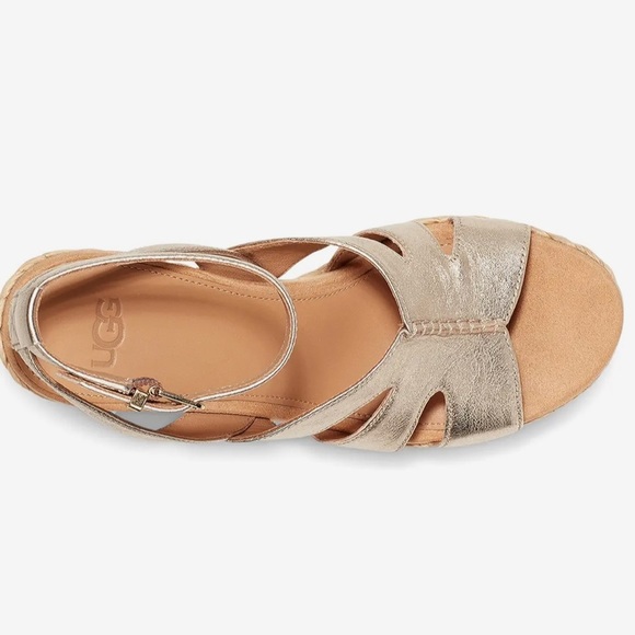 Ugg ankle strap wedges with metallic leather straps and raffia espadrille wedge - Picture 3 of 11